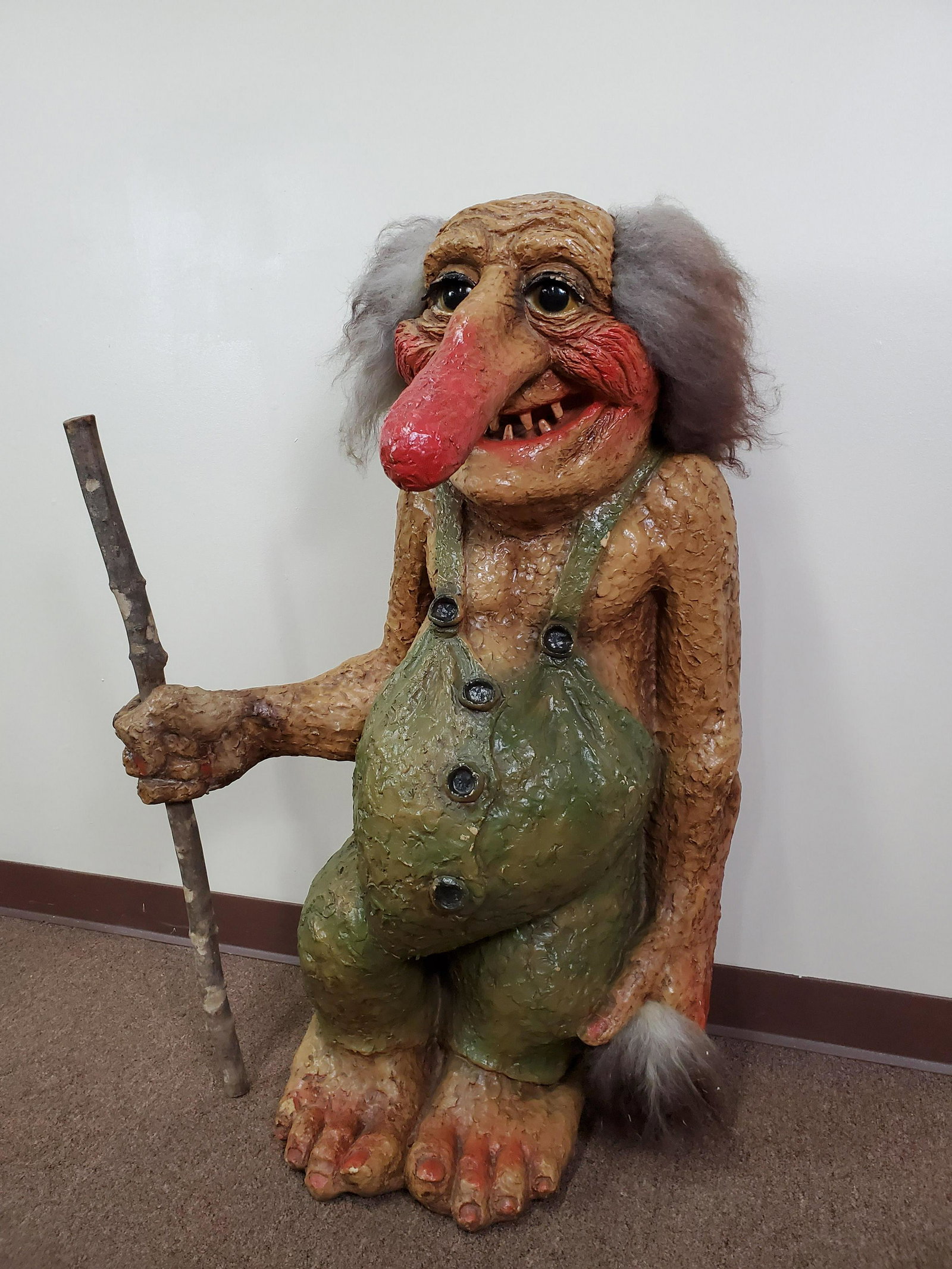 42" Troll: 51 pounds. Paper on wood composite. Unsigned. 28" wide X 18" deep X 42" high.