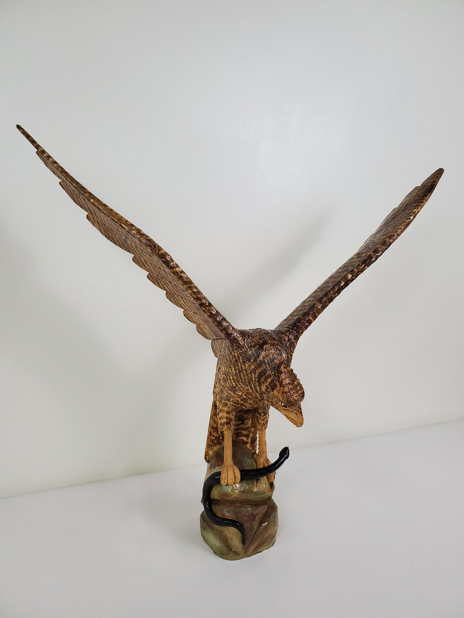 Wood Carved Hawk With Snake (1 of 6)