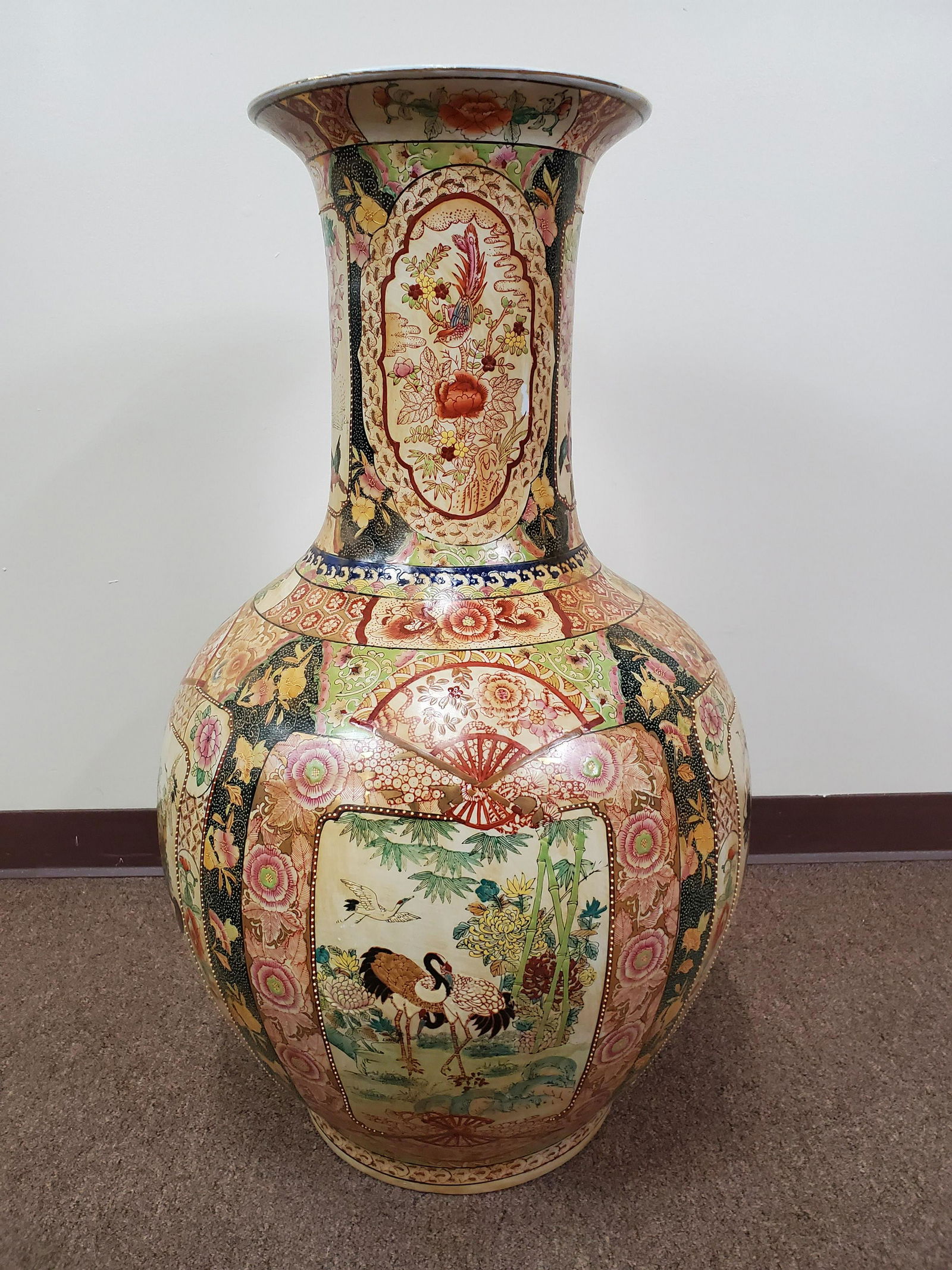 Signed Four Panel Floor Asian Vase (1 of 6)