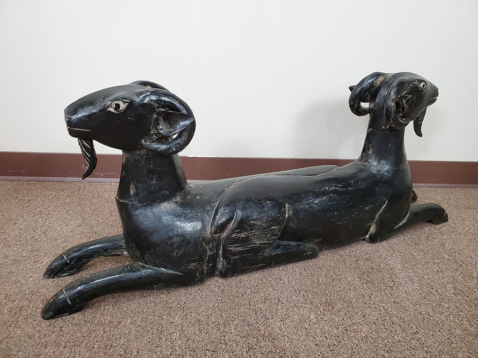 Wood Carved Goat Sculpture (1 of 3)