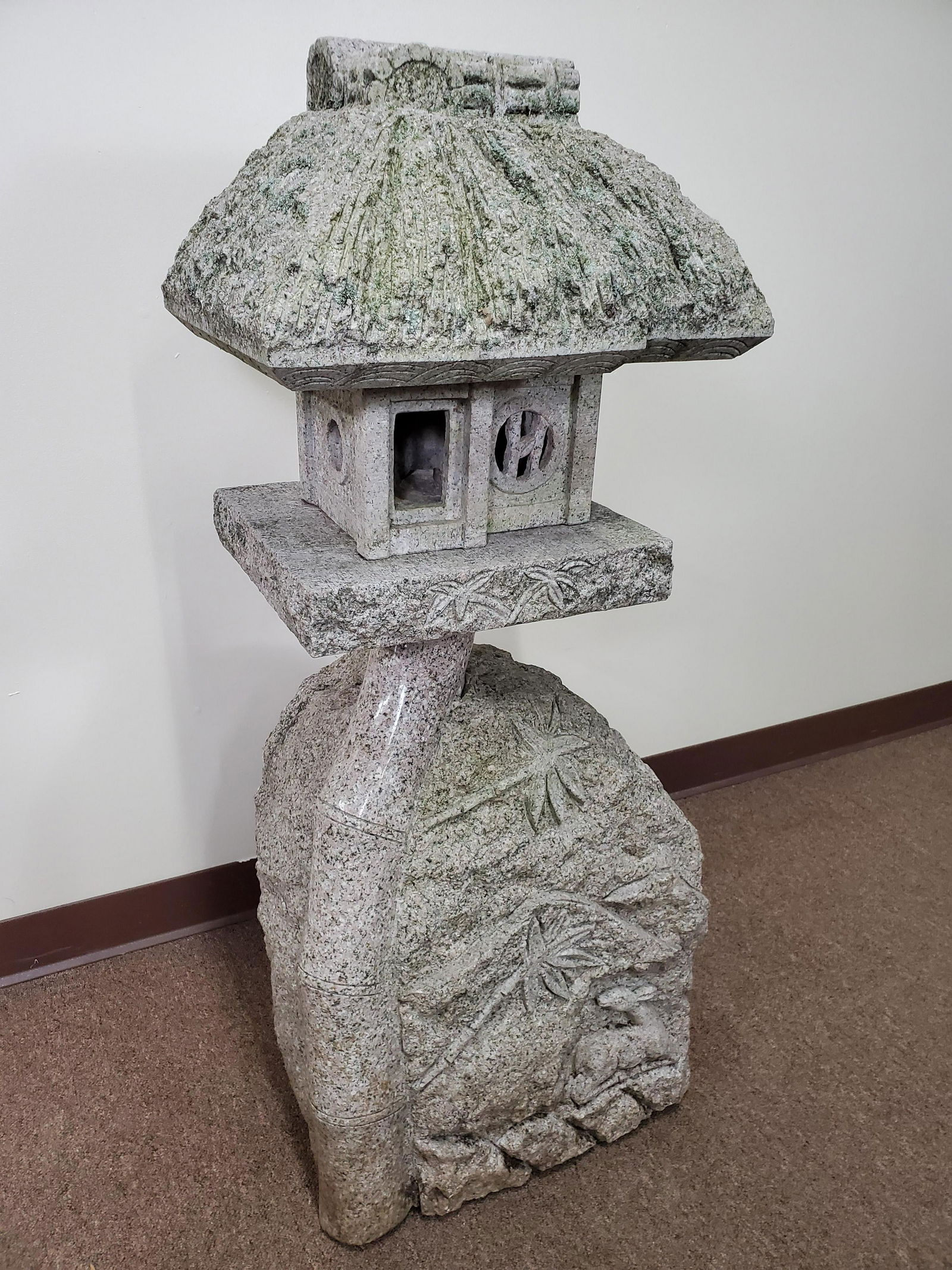 Granite Pagoda Birdhouse: 18" wide X 14 1/2" deep X 43 1/2" high. 4 pcs.
