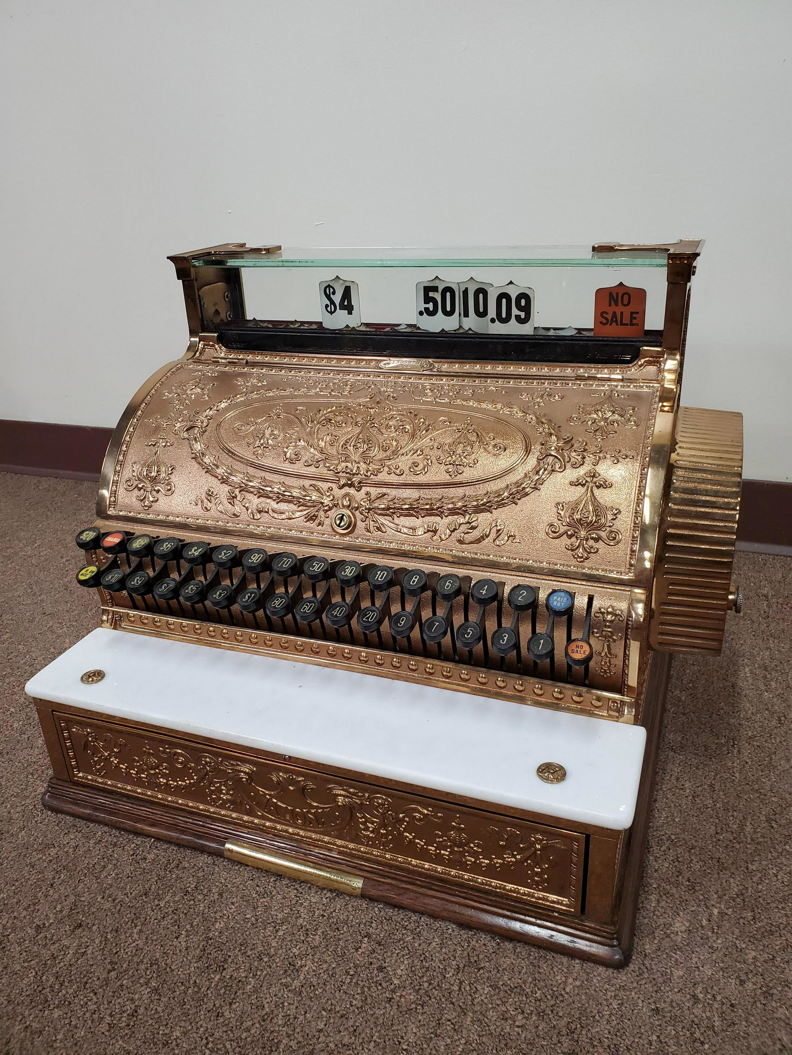 National Cash Register: 21" wide X 16 1/2" deep X 17" high. Sn-1395878W. In working order. Model 356.