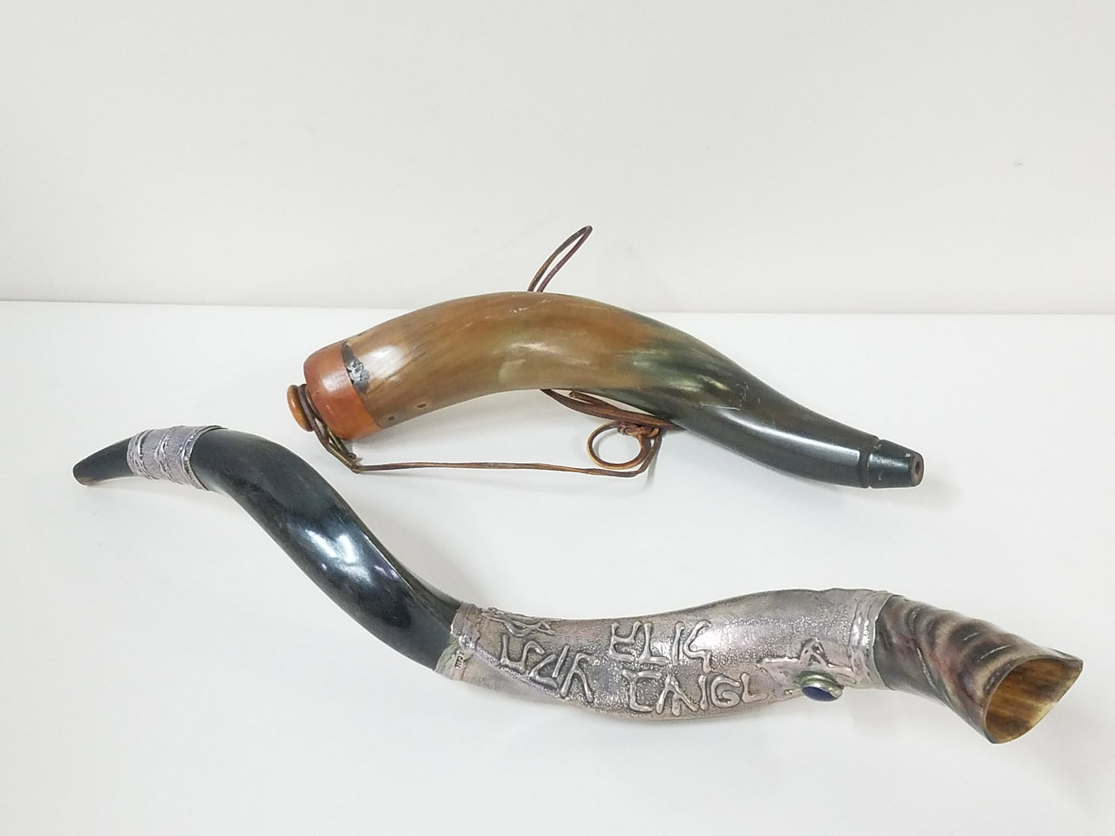 Jewish Shofar Horn and Powder Horn: 15" to 23" long.