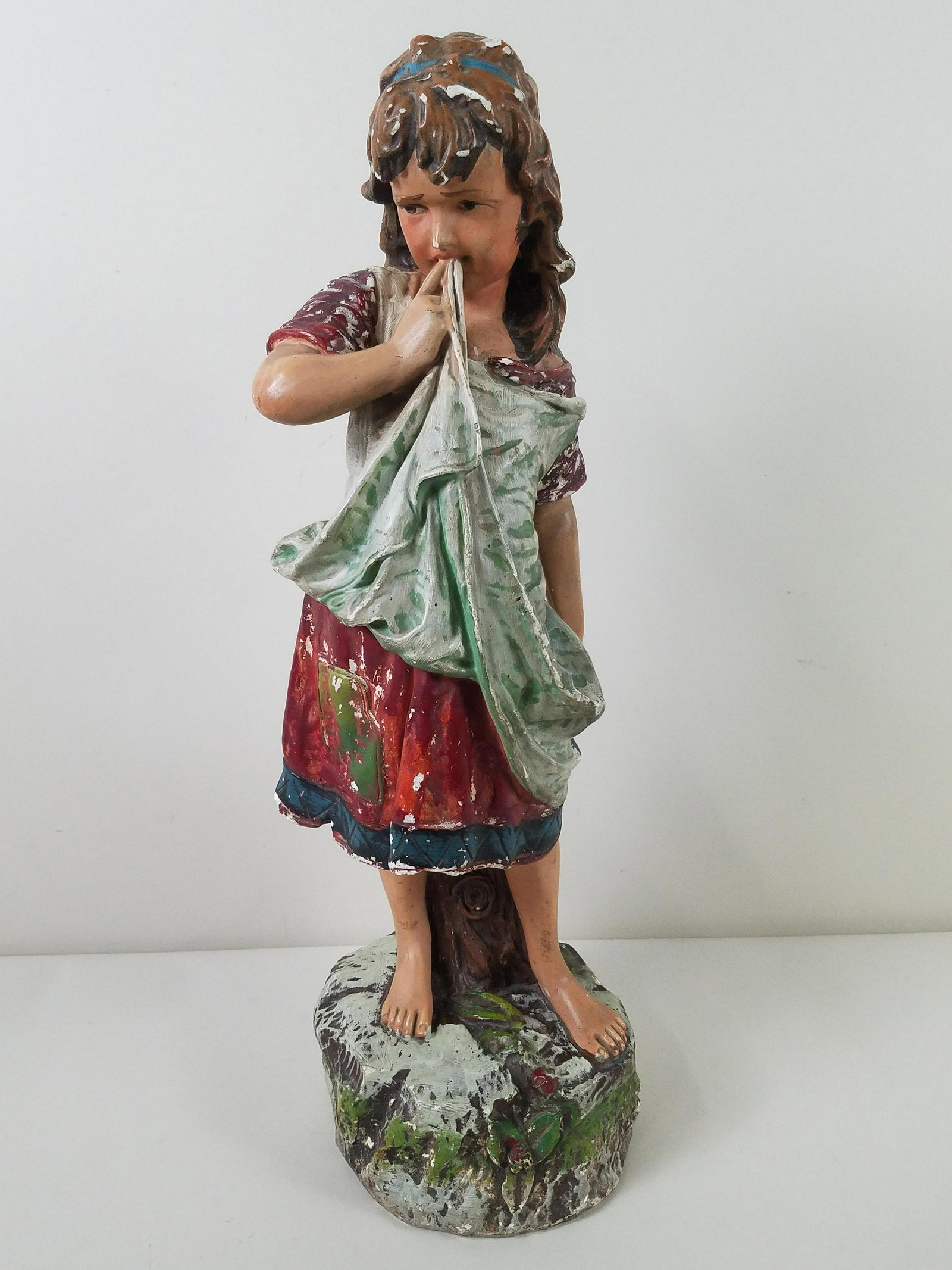 Chalk Girl Sculpture: 26" high. Some losses.