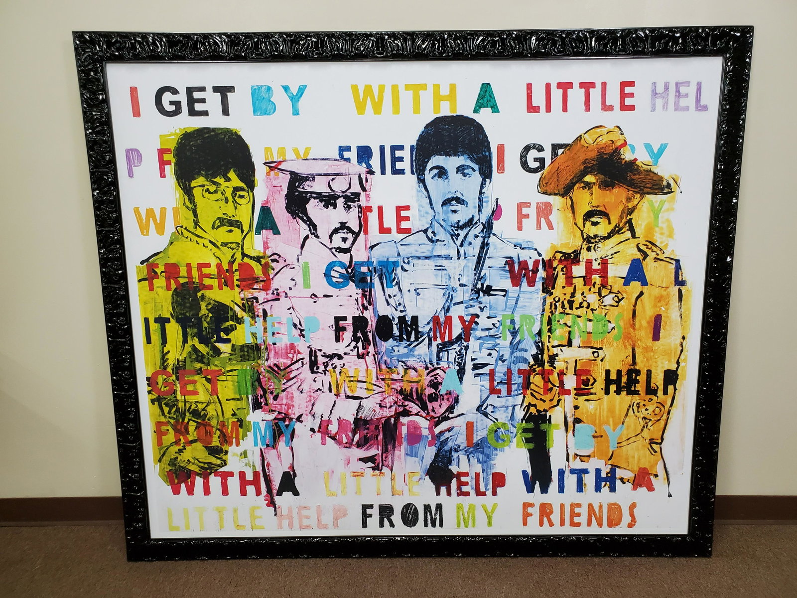 Beatles Get By With Help of My Friends Print: Overall with frame 69 1/2" wide X 59 1/2" high.