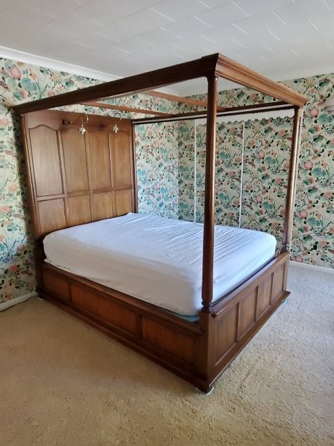 Canopy Bed: Mattress and box spring included. Bed frame: 66" wide x 88" deep x 80" high.