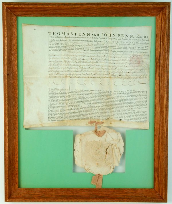 1775 John & Thomas Penn Signed Land Patent