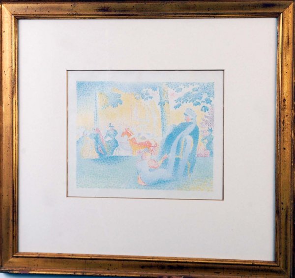 Henri-Edmond Cross (French, 1856-1910): DESCRIPTION: Henri-Edmond Cross (French, 1856-1910). Lithograph on paper. In the Champs-Elysees from "Pan". 1898. In contemporary frame. MEASUREMENTS: 11" x 9". Overall with frame 20-1/2" x 22-1/4". C