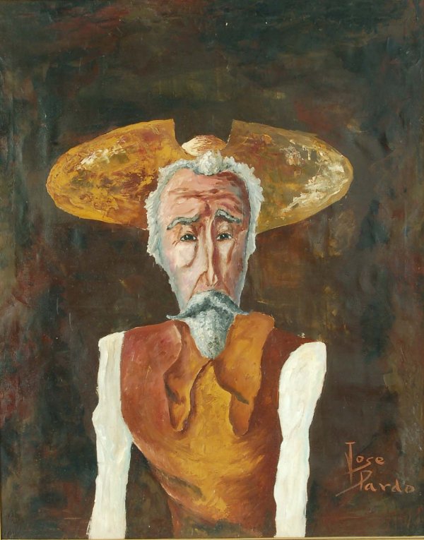 Jose Miguel Pardo (Spanish, 20th C): DESCRIPTION: Jose Miguel Pardo (Spanish, 20th century). Painting. Oil on canvas. Man of La Mancha. Signed lower right "Jose Pardo". Framed. PROVENANCE: The artist was the nephew of the consignor's ste