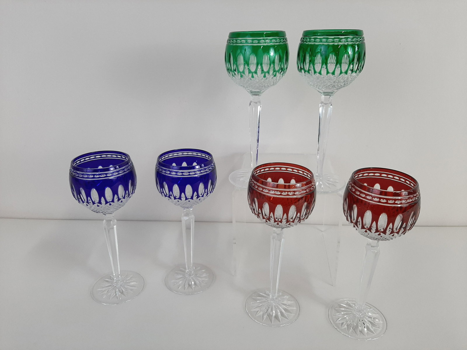 6 Waterford Cut to Clear Wine Glasses: Each 3 1/4" diameter X 8 " high.