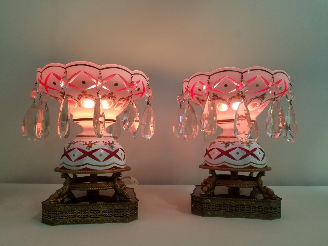 Pr Brass and Bohemian Glass Table Lamps (1 of 2)