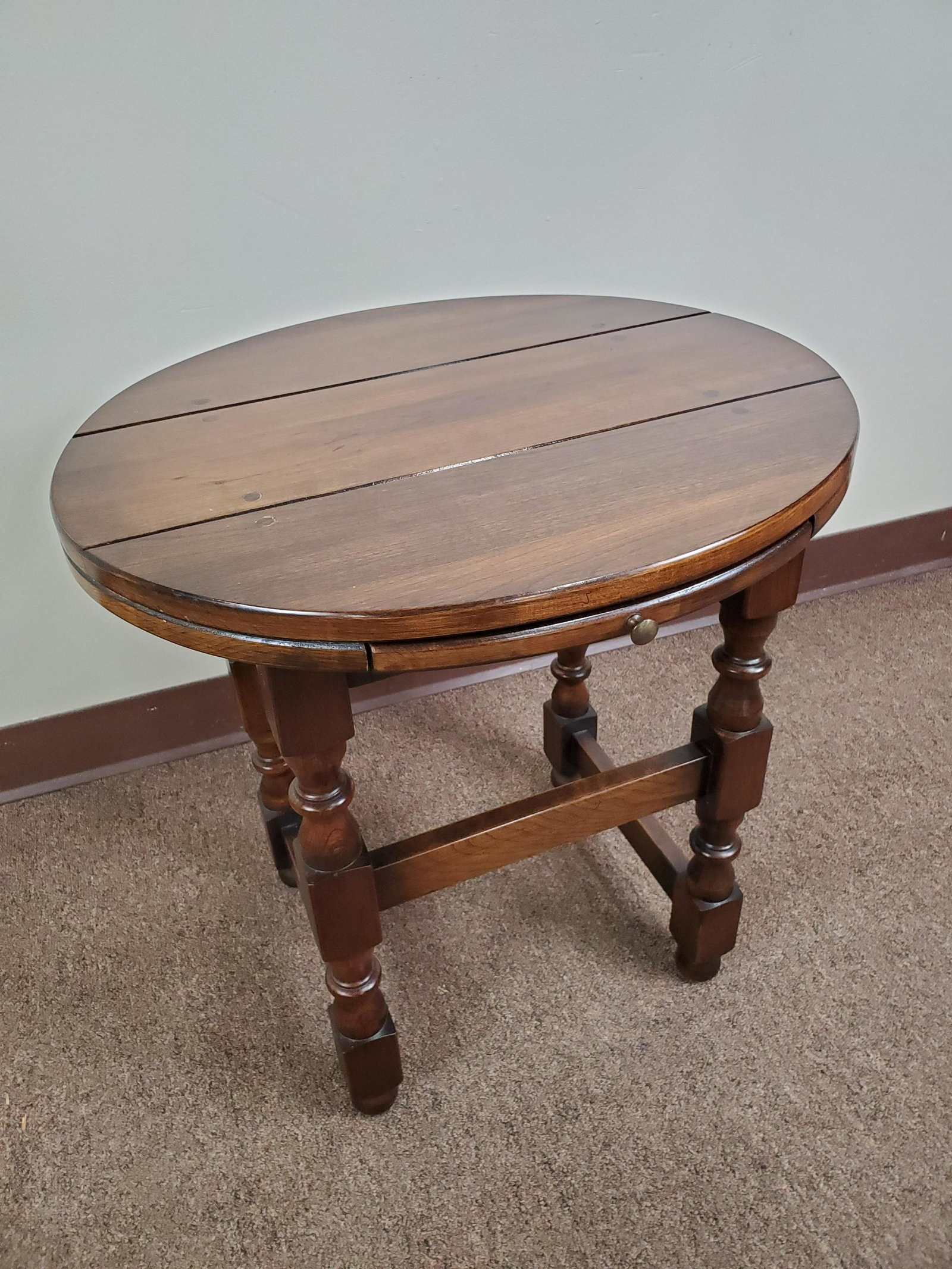 Oval Side Table: 21 1/4" wide X 18 1/2" deep X 21 1/2" high.