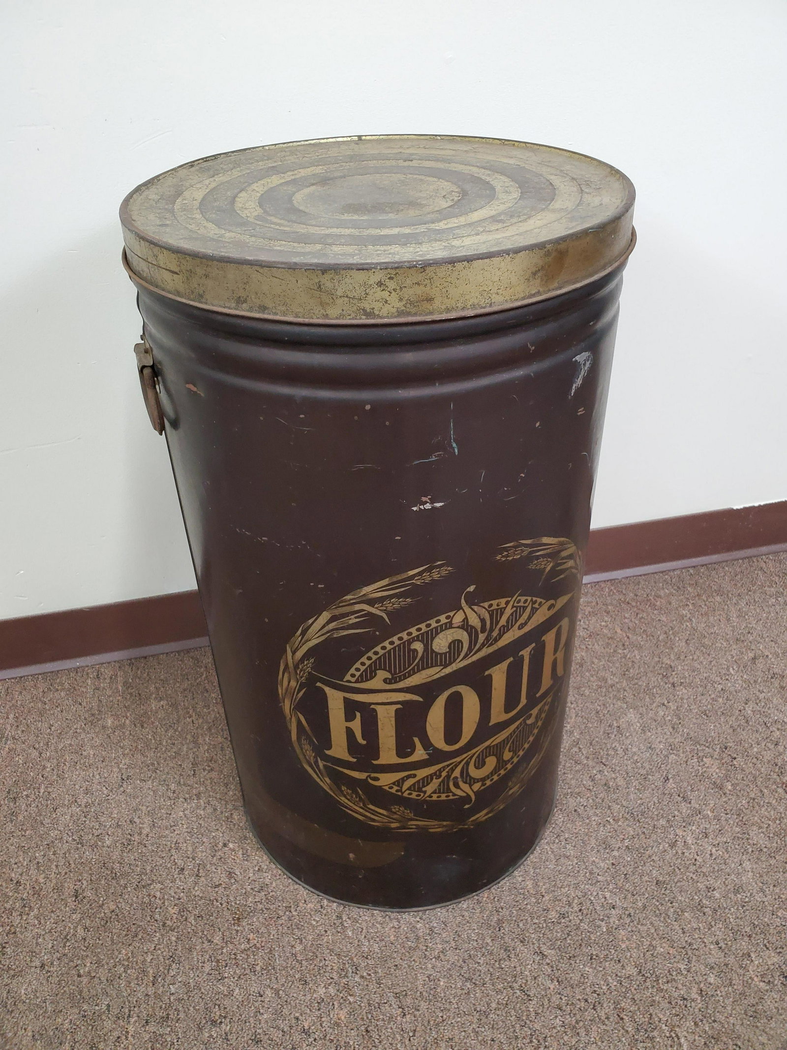 Large Flour Tin: 15 1/2" wide X 27" high.