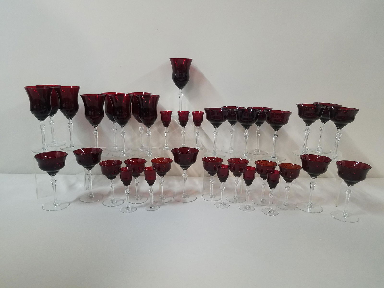 37 Pcs Hand Blown Ruby Red Stemware (1 of 4)