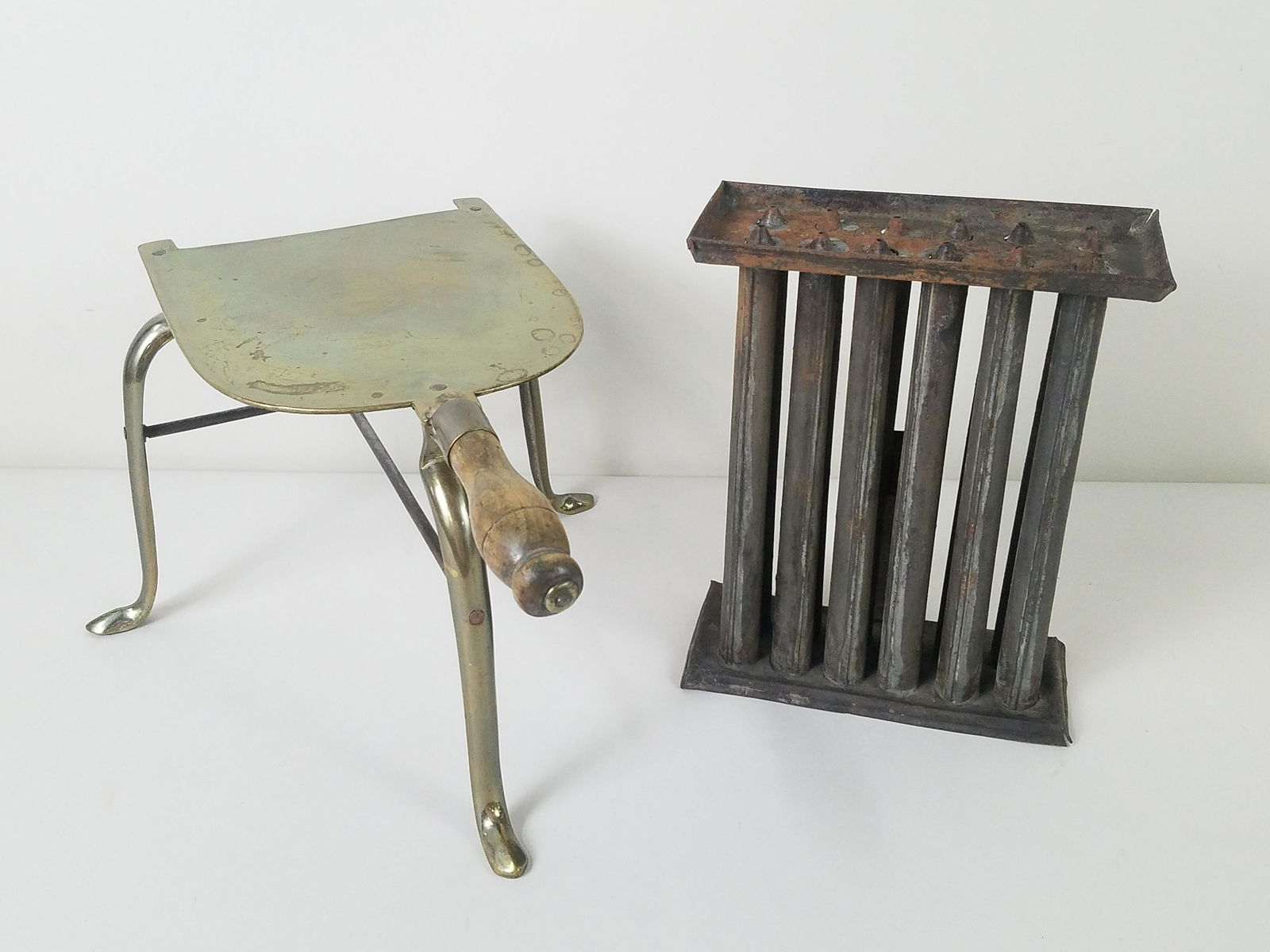 Antique Brass Hearth Trivet and Candle Mold (1 of 4)