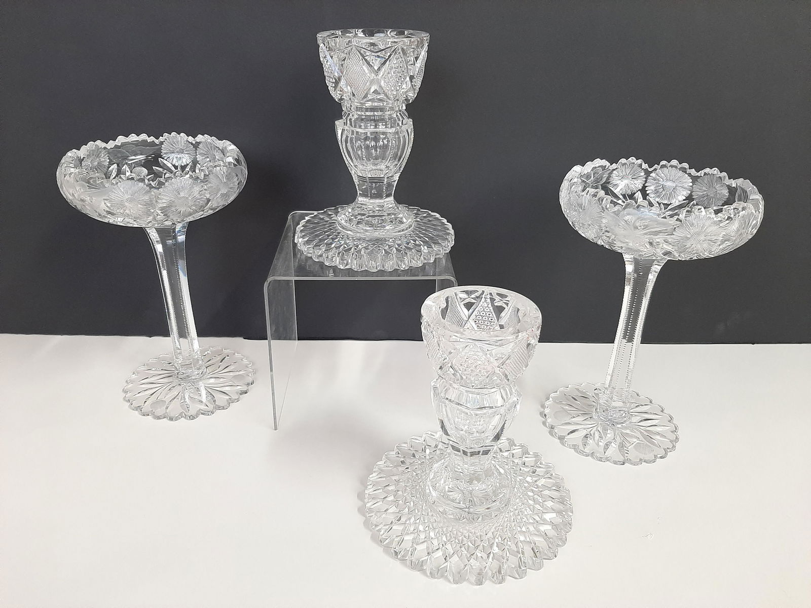 4 Pcs Cut Glass Candle Holders and Compotes (1 of 2)