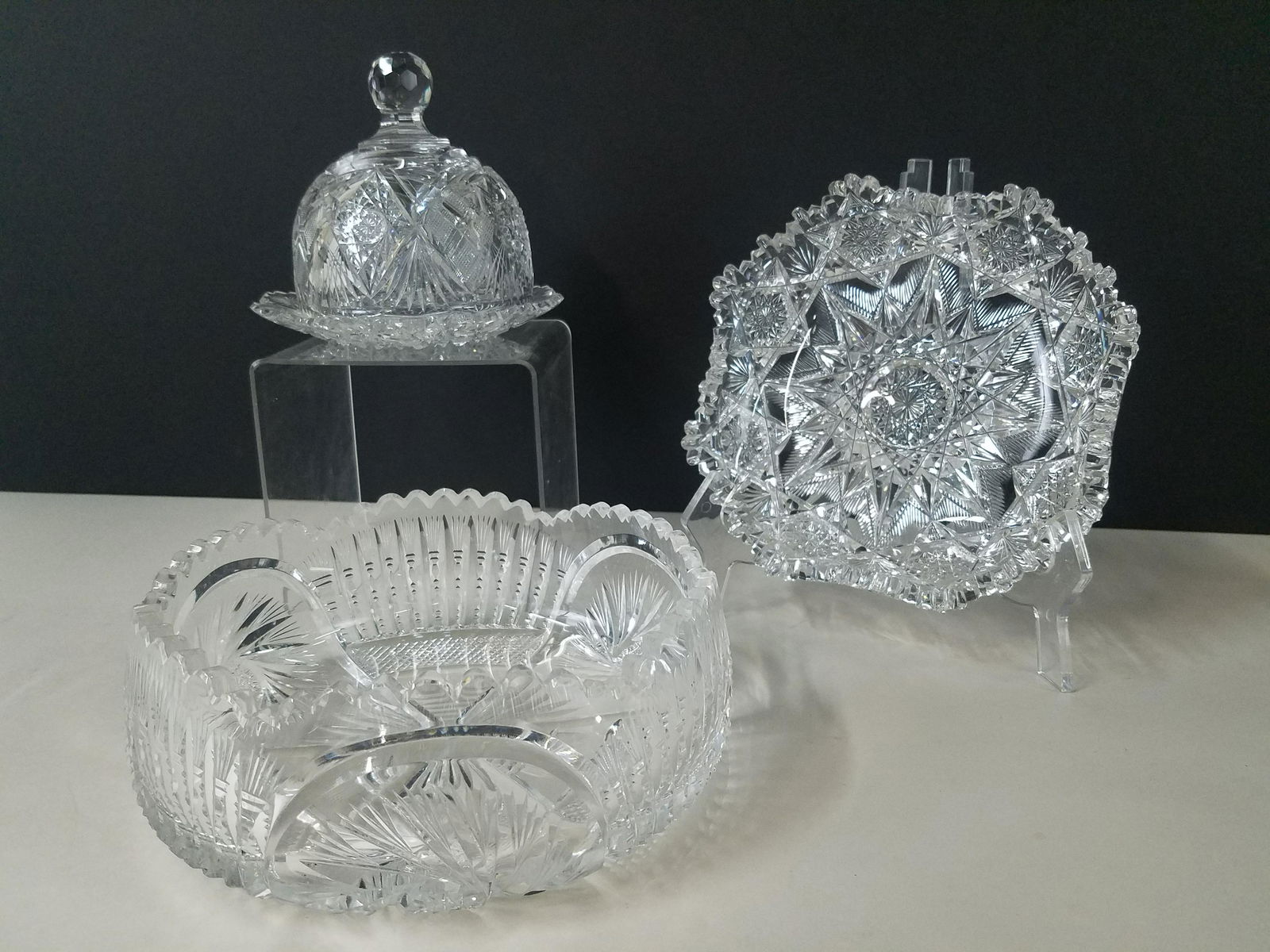3 Pcs Cut Glass incl Dome Tray (1 of 4)