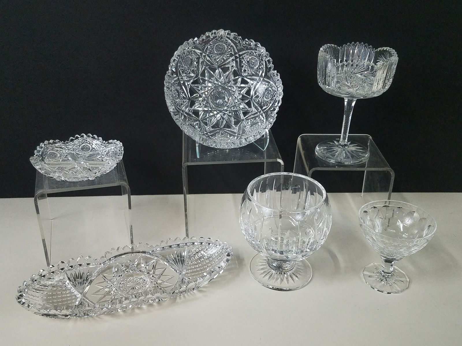 6 Pcs Signed Glass incl Orrefors: Also includes Stuart, Pitkin & Brooks with flea bites, J. Hoare & Co 1853 and Maple City. 1" to 6-1/2" high.