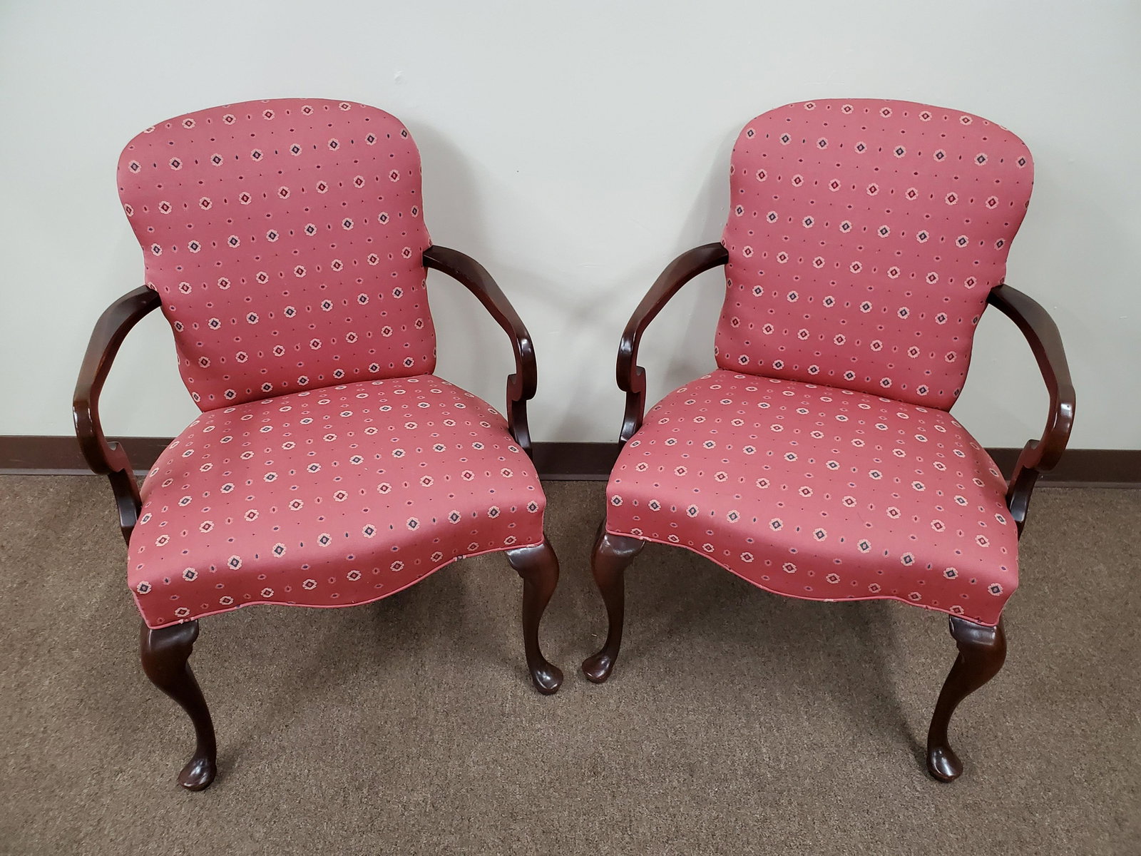 Pair Of Arm Chairs: 24" wide X 21" deep X 34" high.