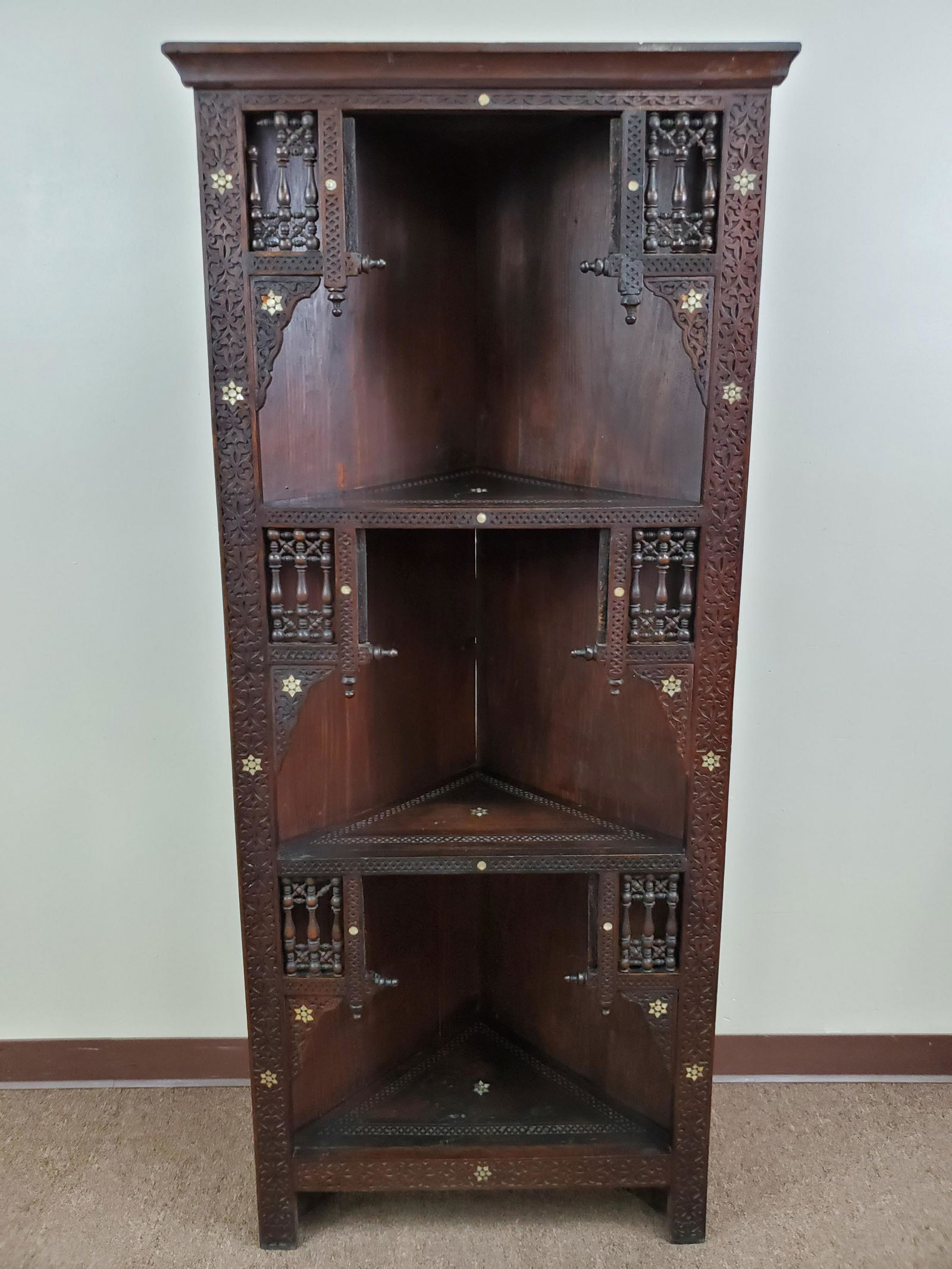 Mother Of Pearl Inlaid Fretwork Corner Cabinet (1 of 7)