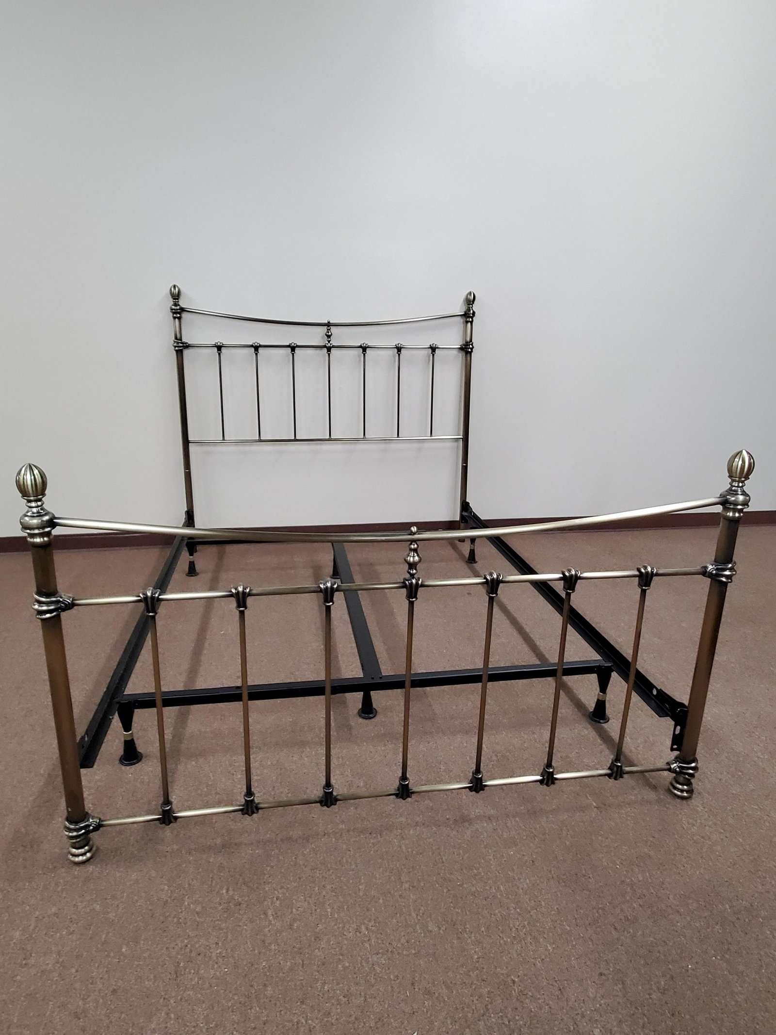 Brass Bed: 61 1/2" wide X 87" deep X 54 1/2" high. Needs hardware.