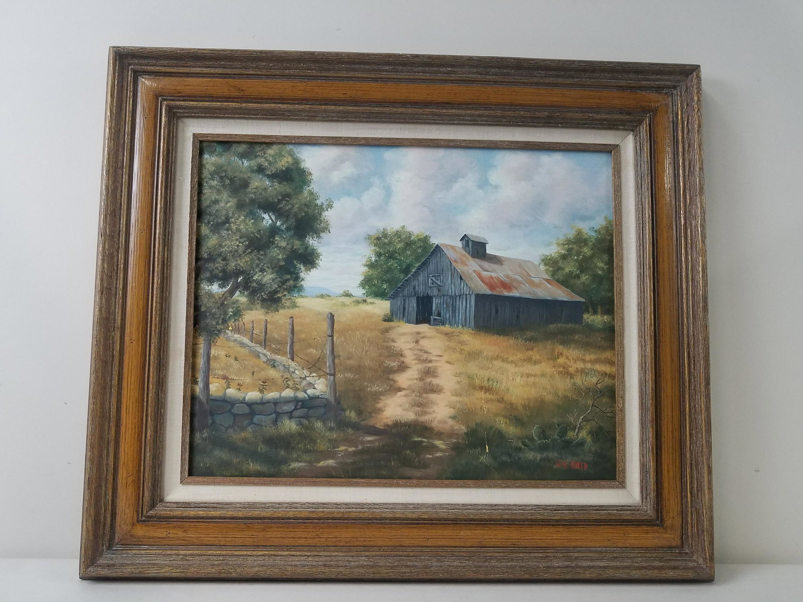 Gene Boren Farm Painting: Overall with frame 24" high x 28" wide.