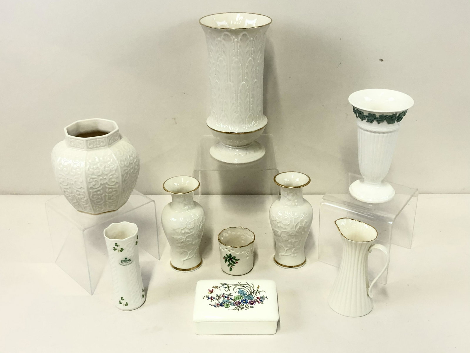 9 Pcs Lenox and Wedgwood: 1 1/4" to 9" high.
