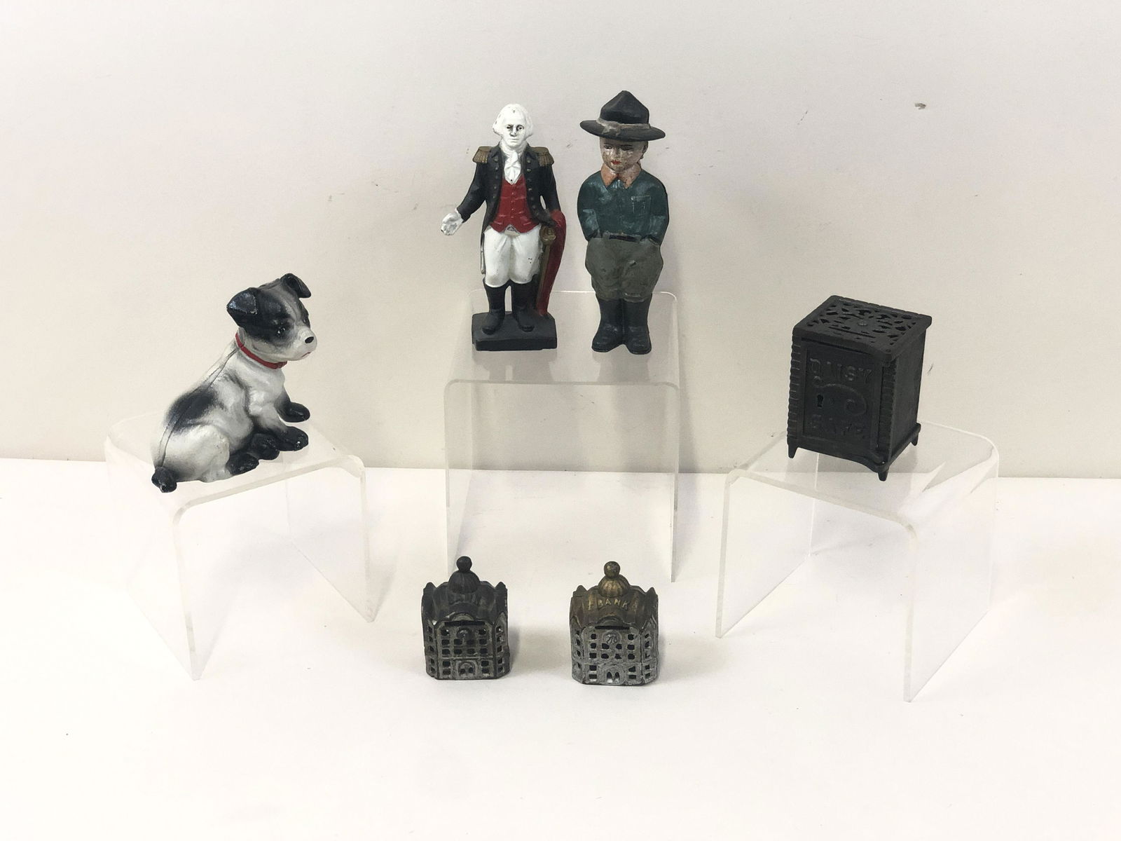 6 Cast Iron Banks Including Boy Scout (1 of 9)