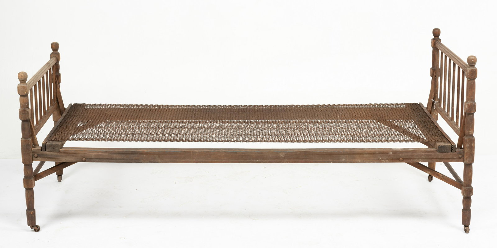 Victorian Folding Camp Bed: Ca. 1860-1900. No mattress. 31" high x 30-3/4" wide x 6' 5" long.