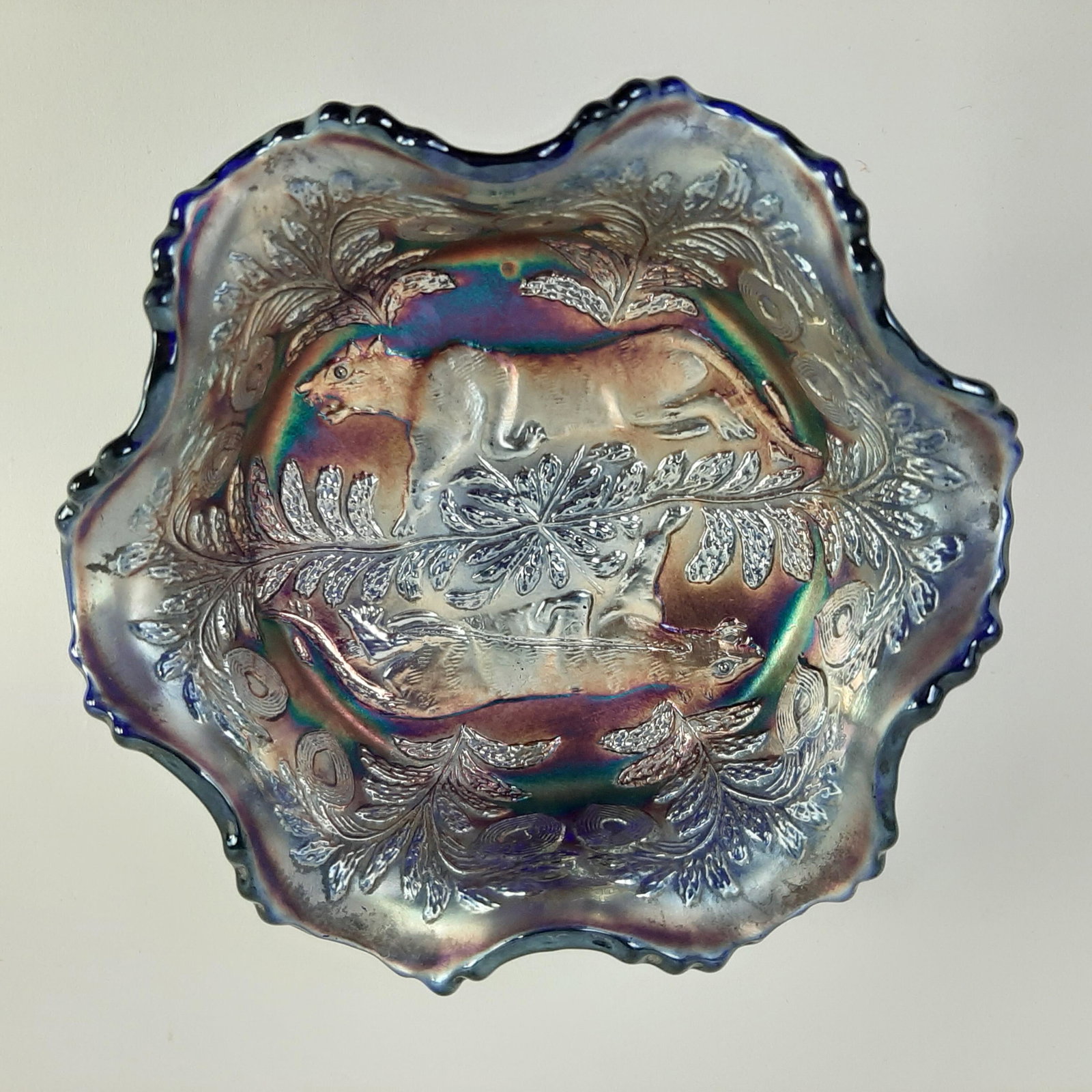 Amethyst Carnival Panther Berry Bowl: 5 1/4" diameter X 2 1/2" high.