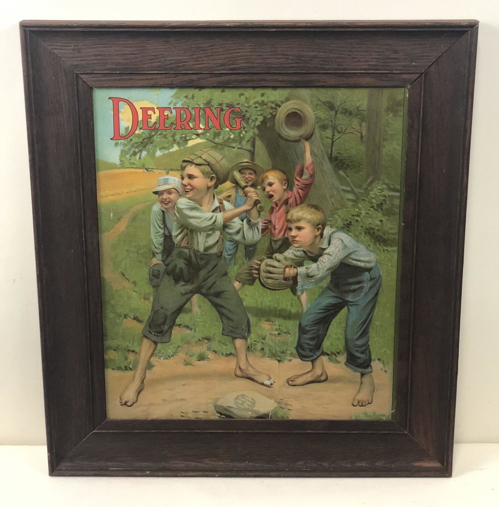 Antique Deering Tractor Advertising: Overall with frame 20 1/2" high x 18 1/4" wide.