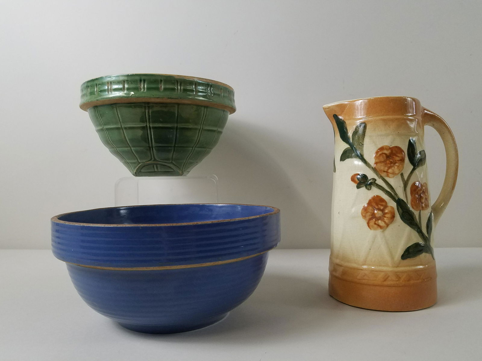3 Pcs Pottery incl Floral Pitcher (1 of 2)