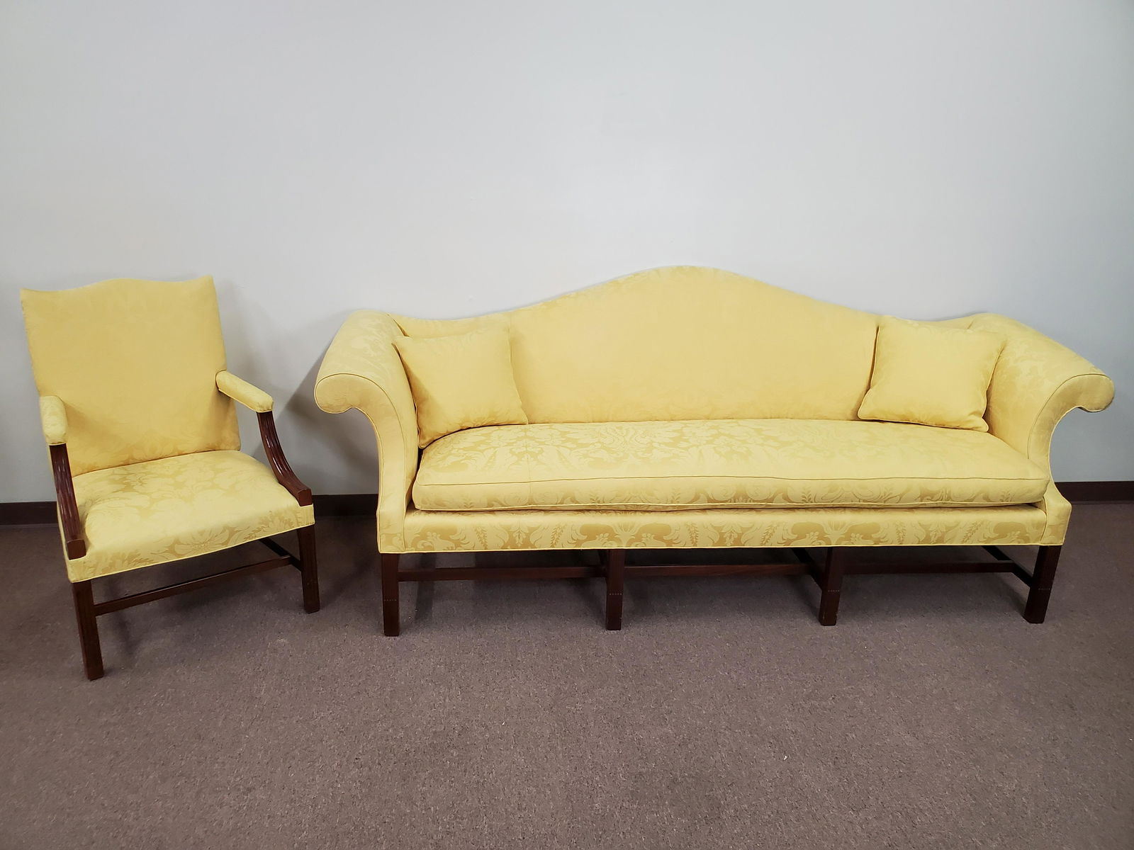 Yellow  Chippendale Style Sofa And Arm Chair (1 of 5)