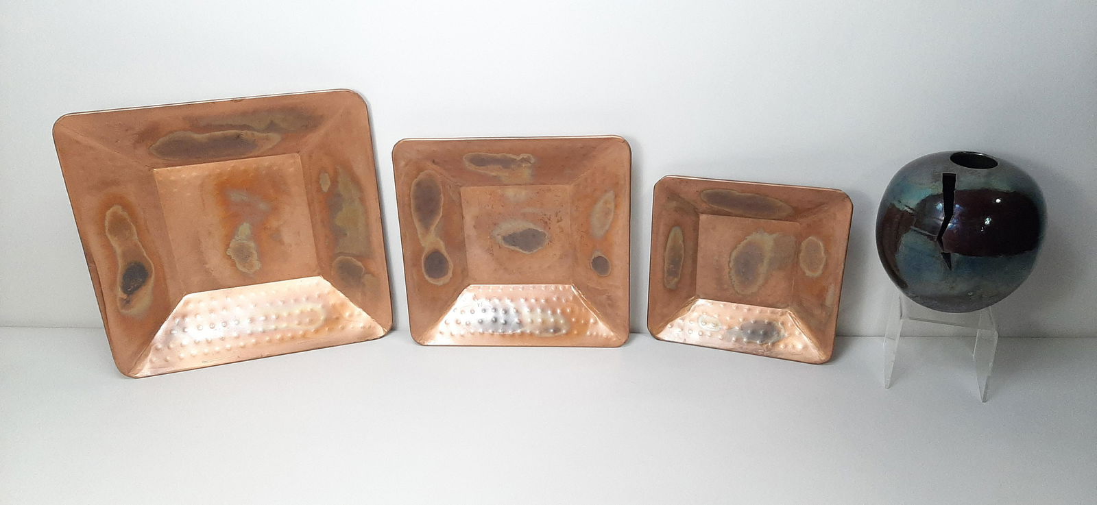 3 Copper Trays and Studio Pottery Vessel (1 of 4)
