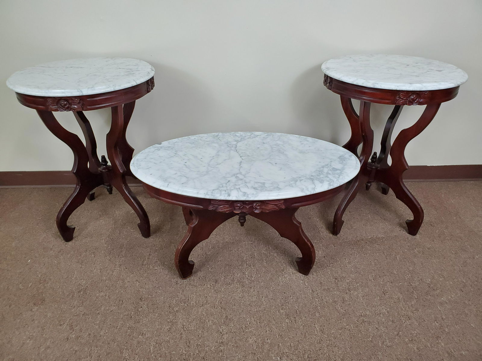 3 Pc Marble Top Coffee & End Table Set (1 of 5)