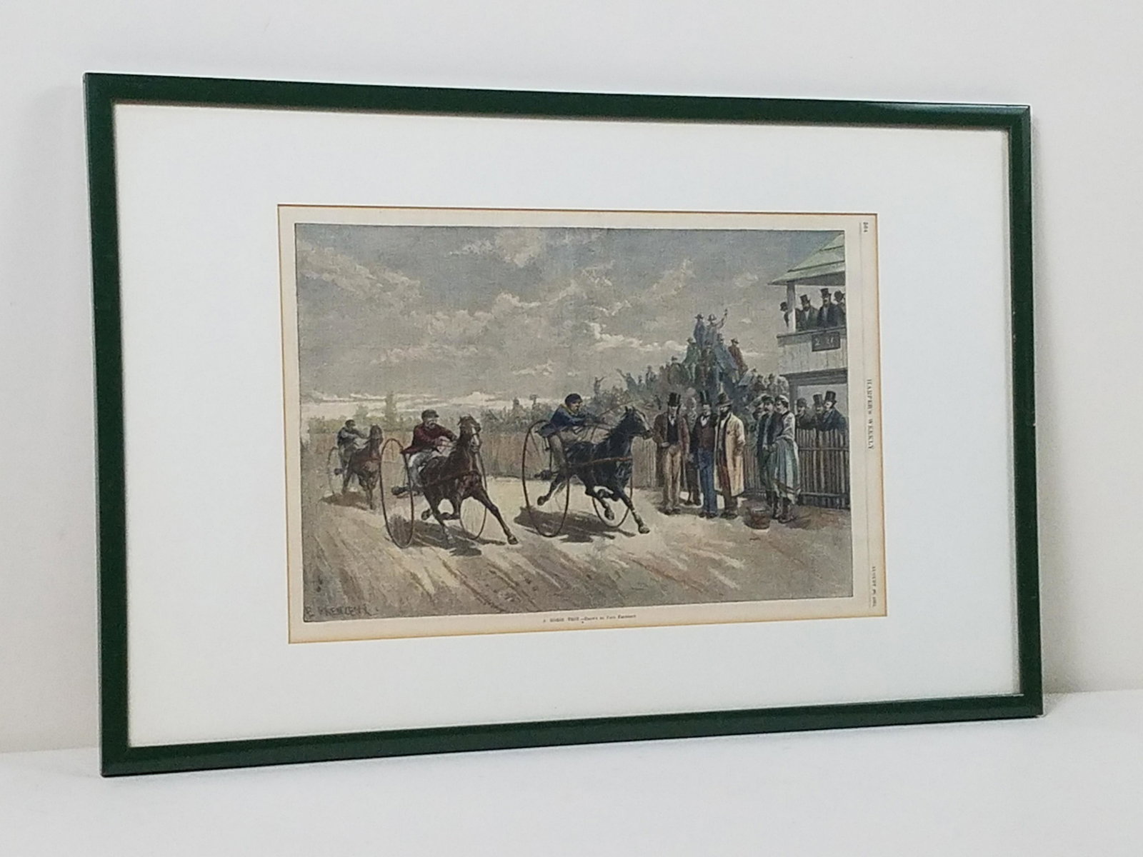 Harpers Weekly Horse Trot Print: Dated August 20, 1881. Overall with frame 15" high x 23" wide.
