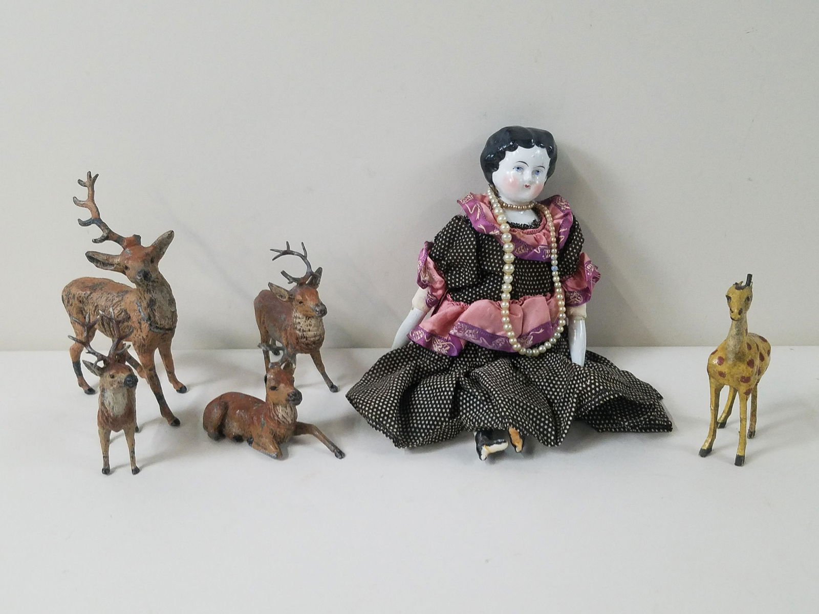6 Pcs incl Antique China Doll and Cast Metal Deer (1 of 4)