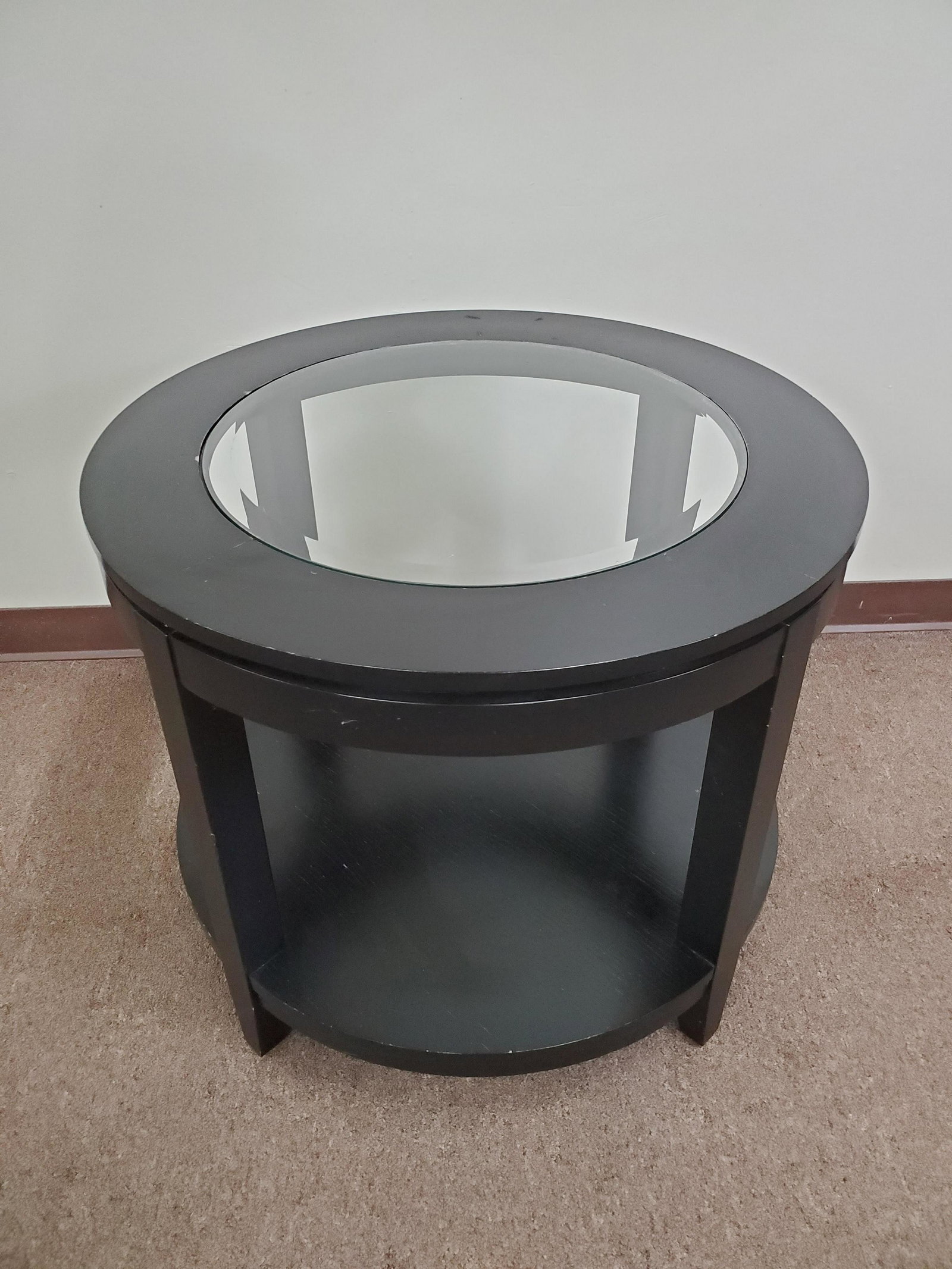 Round Glass Top Side Table: 28" wide X 24" high.