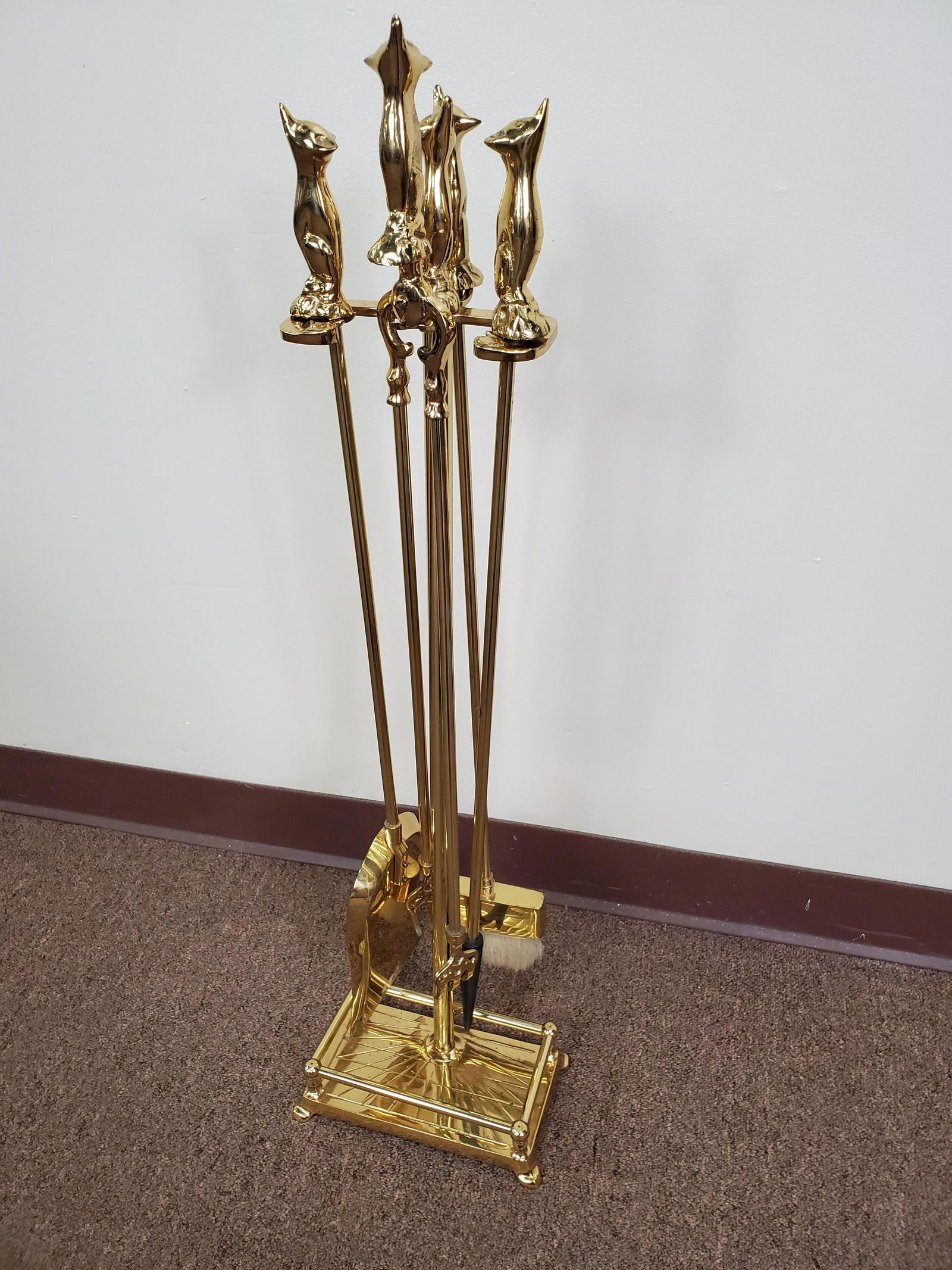 Brass Fox Handled Fire Place Tools (1 of 4)