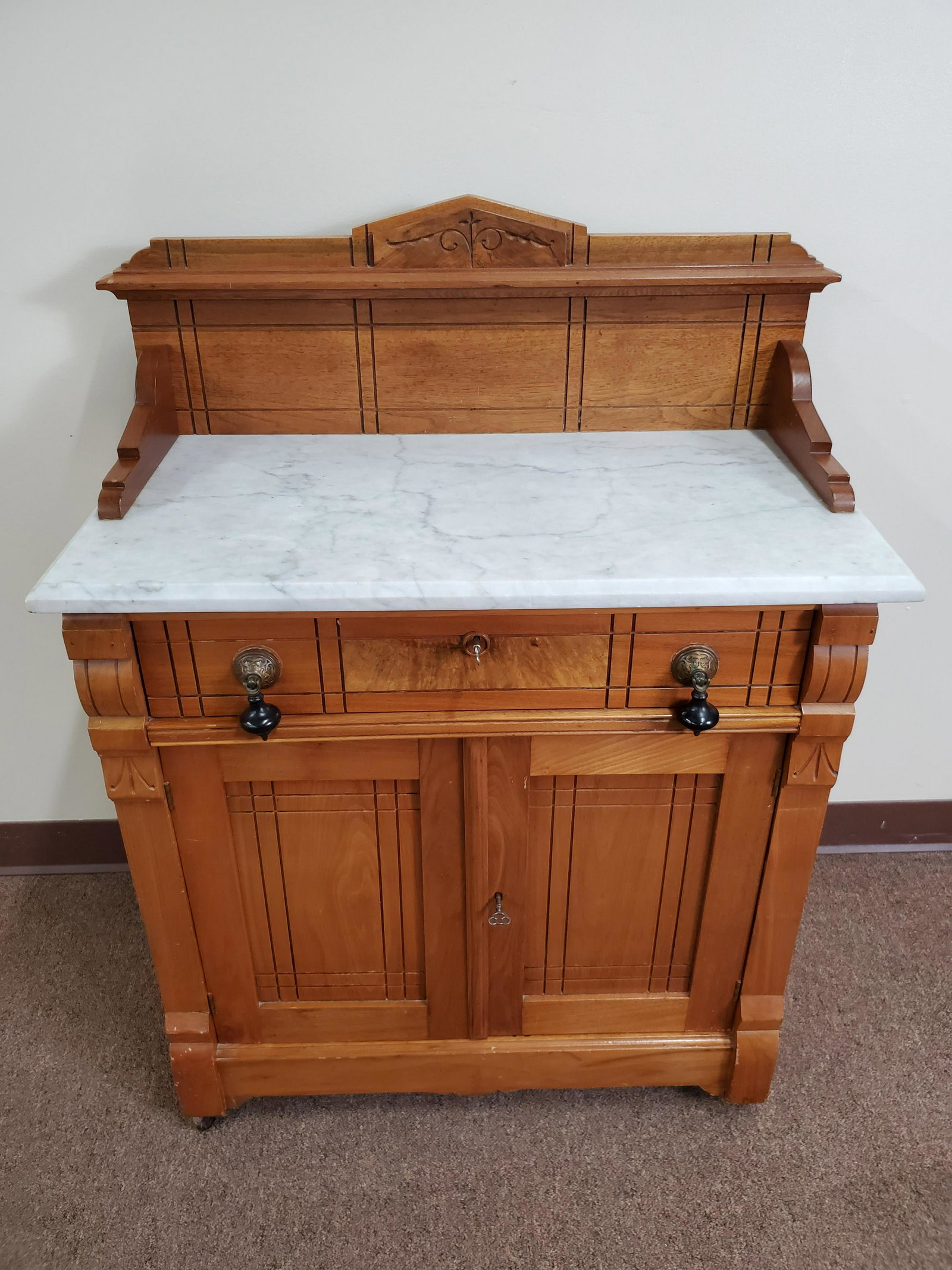 Marble Top Wash Stand: 28 1/2" wide X 15 1/4" deep X 38 3/4" high.
