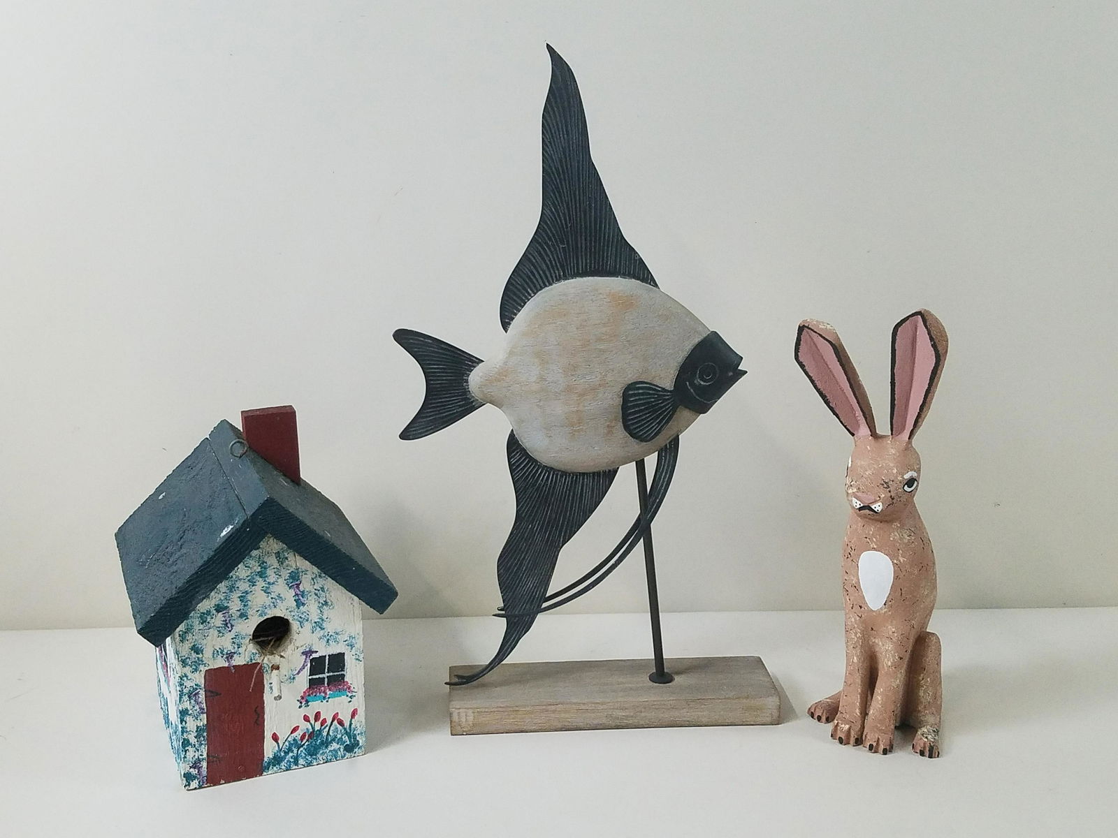 Fish and Rabbit Sculpture and Bird House (1 of 7)