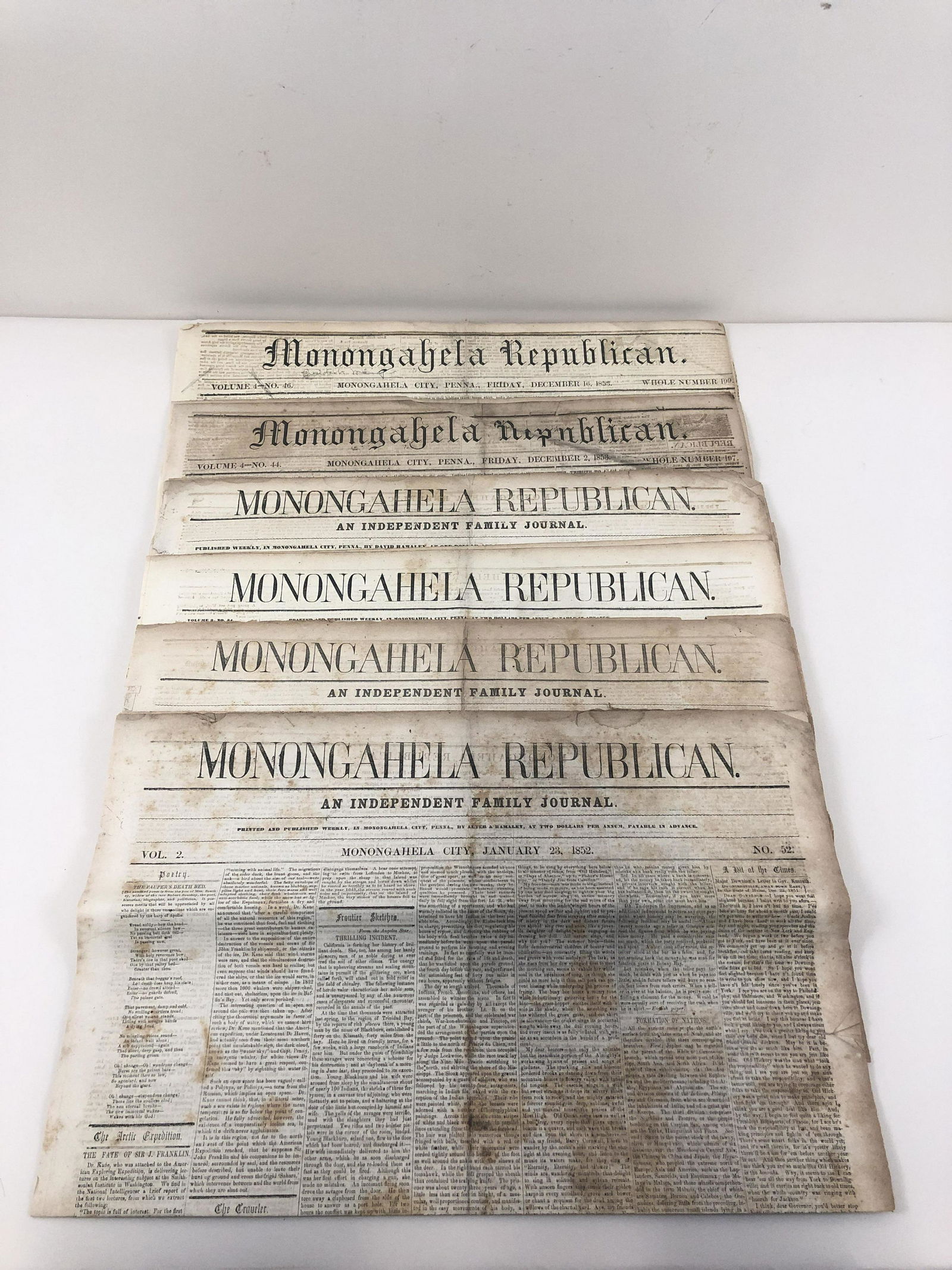 6 Monongahela Republican Newspapers (1851-1853) (1 of 7)