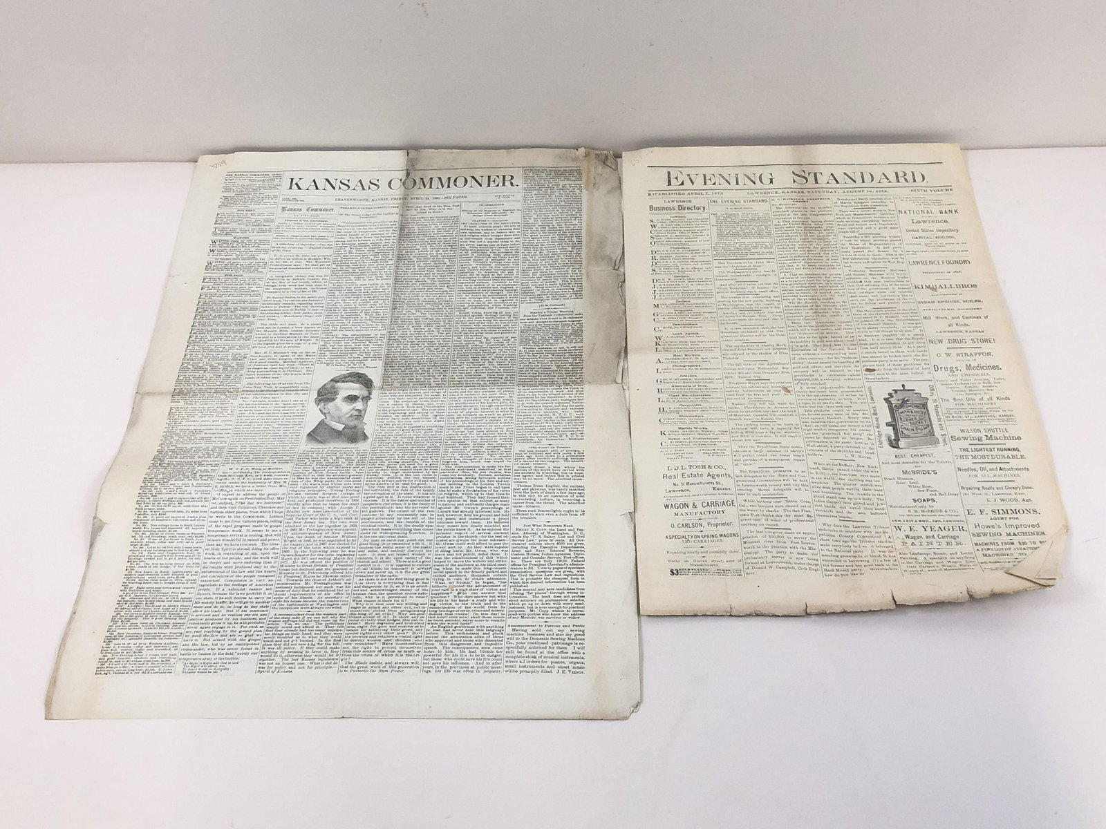 5 19th Century Kansas Newspapers (1878-1903): Includes Kansas Commoner, Evening Standard and The Topeka Daily Herald. From the Estate Collection of Stephen R. Reed.