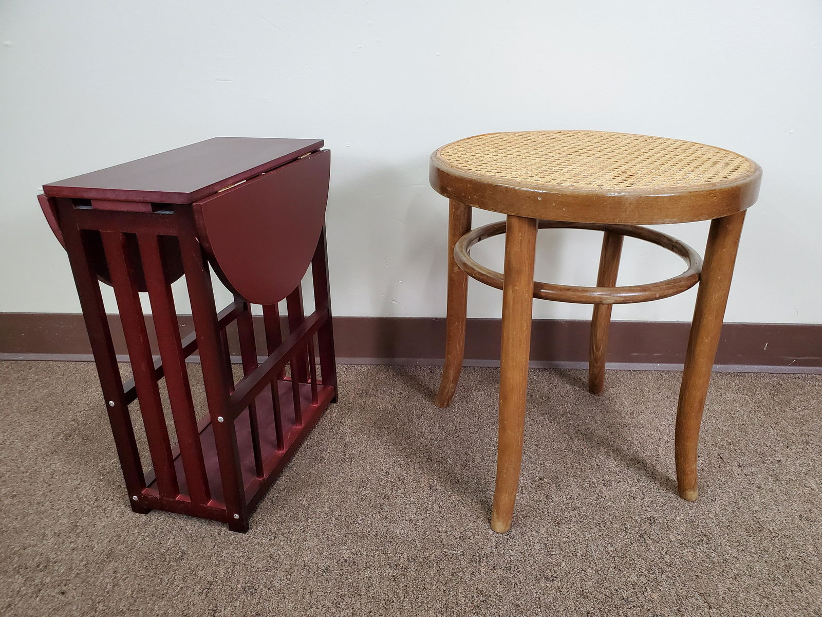 Cane Seated Stool & Drop Side Table (1 of 3)