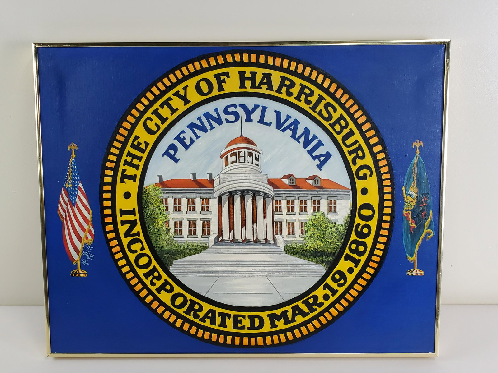 Harrisburg, PA Painting: 28 1/4" wide X 22 1/4" high. From the Estate Collection of Stephen R. Reed.