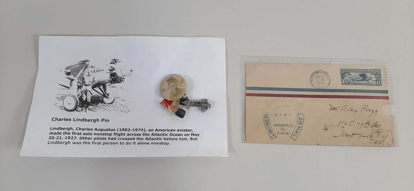 Charles Lindbergh 1st Day Airmail and Pin (1 of 4)
