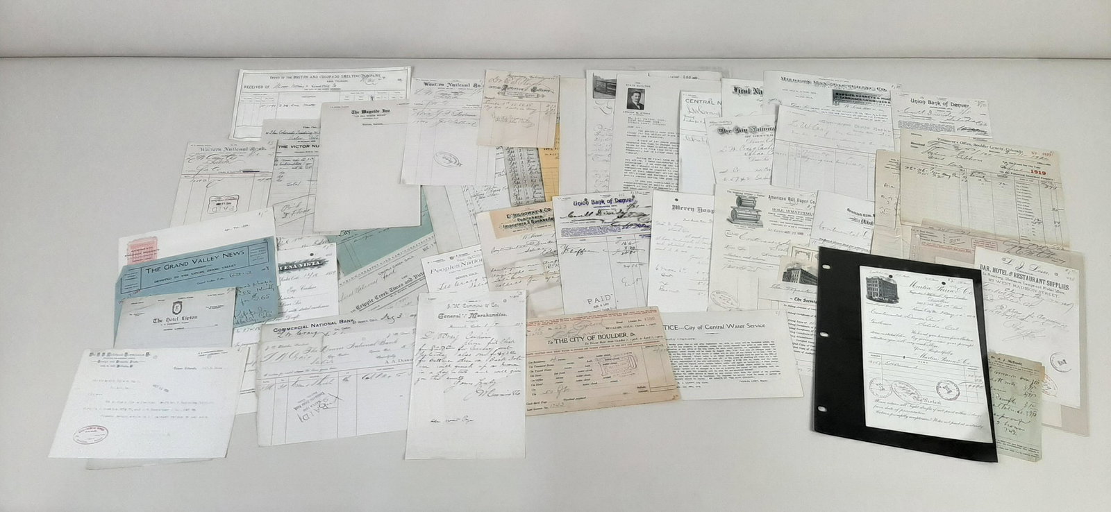 60 Pcs Western States Bill Heads and Receipts: Some with minor losses and discoloration. From the Estate Collection of Stephen R. Reed.