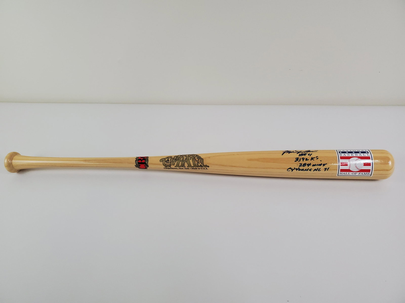 CY Young and F. Jenkins Autographed Bat: Fergison Jenkins. 33 1/2" long. From the Estate Collection of Stephen R. Reed.