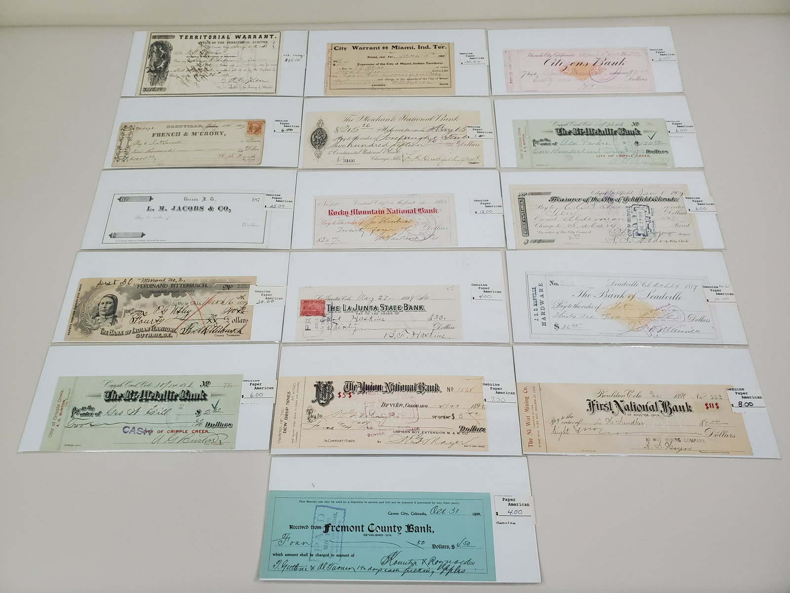 Western States Warrants & 15 Checks: Some discoloration. From the Estate Collection of Stephen R. Reed.