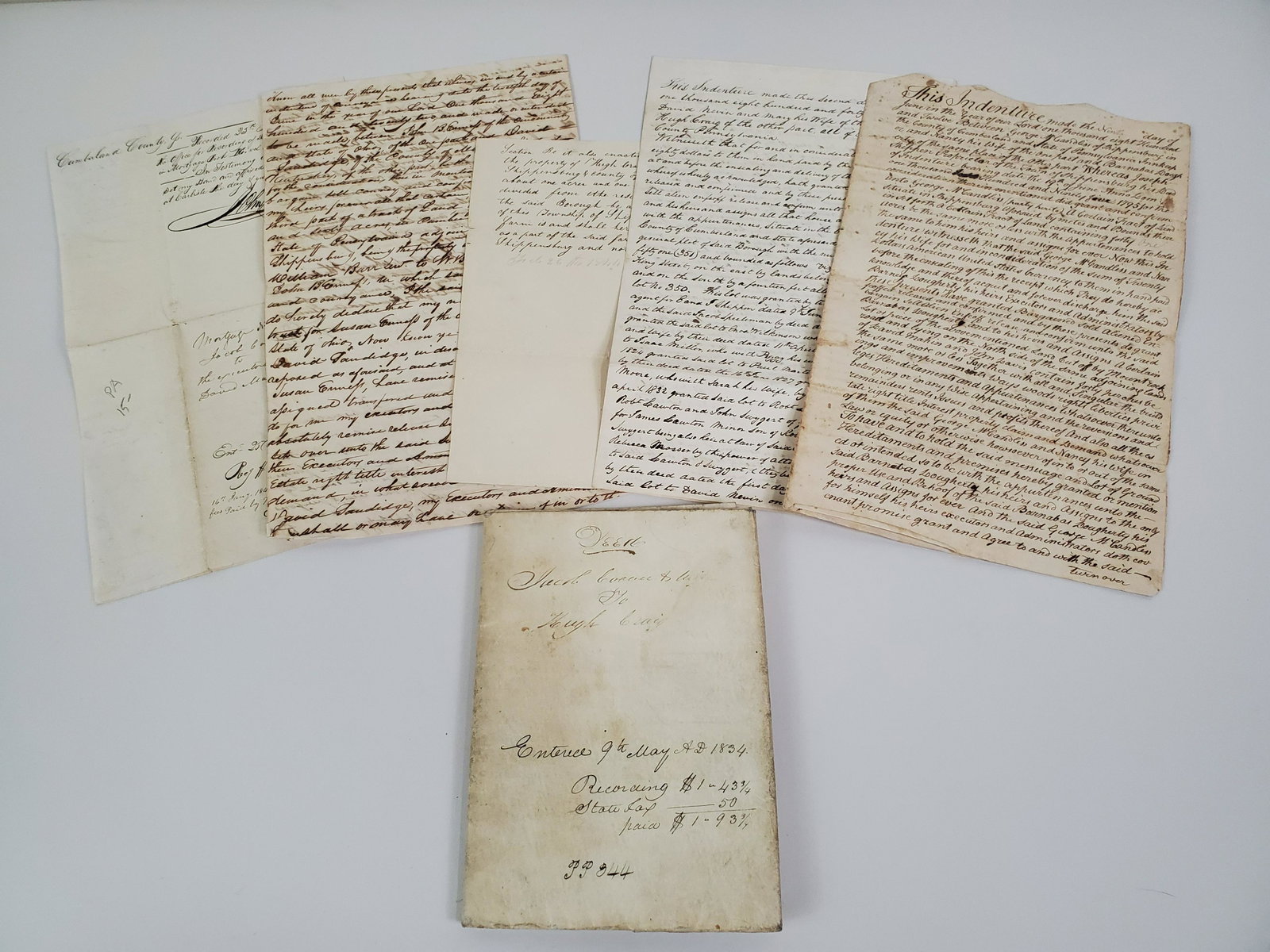 6 Cumberland County PA Deeds And Indentures: Some discoloration. From the Estate Collection of Stephen R. Reed.